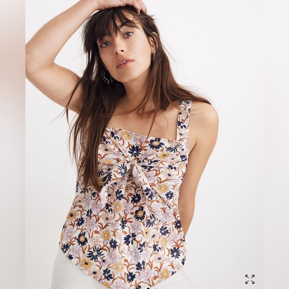Madewell 100% Silk Tie Front Cami Top in Willdflower Garden Size S